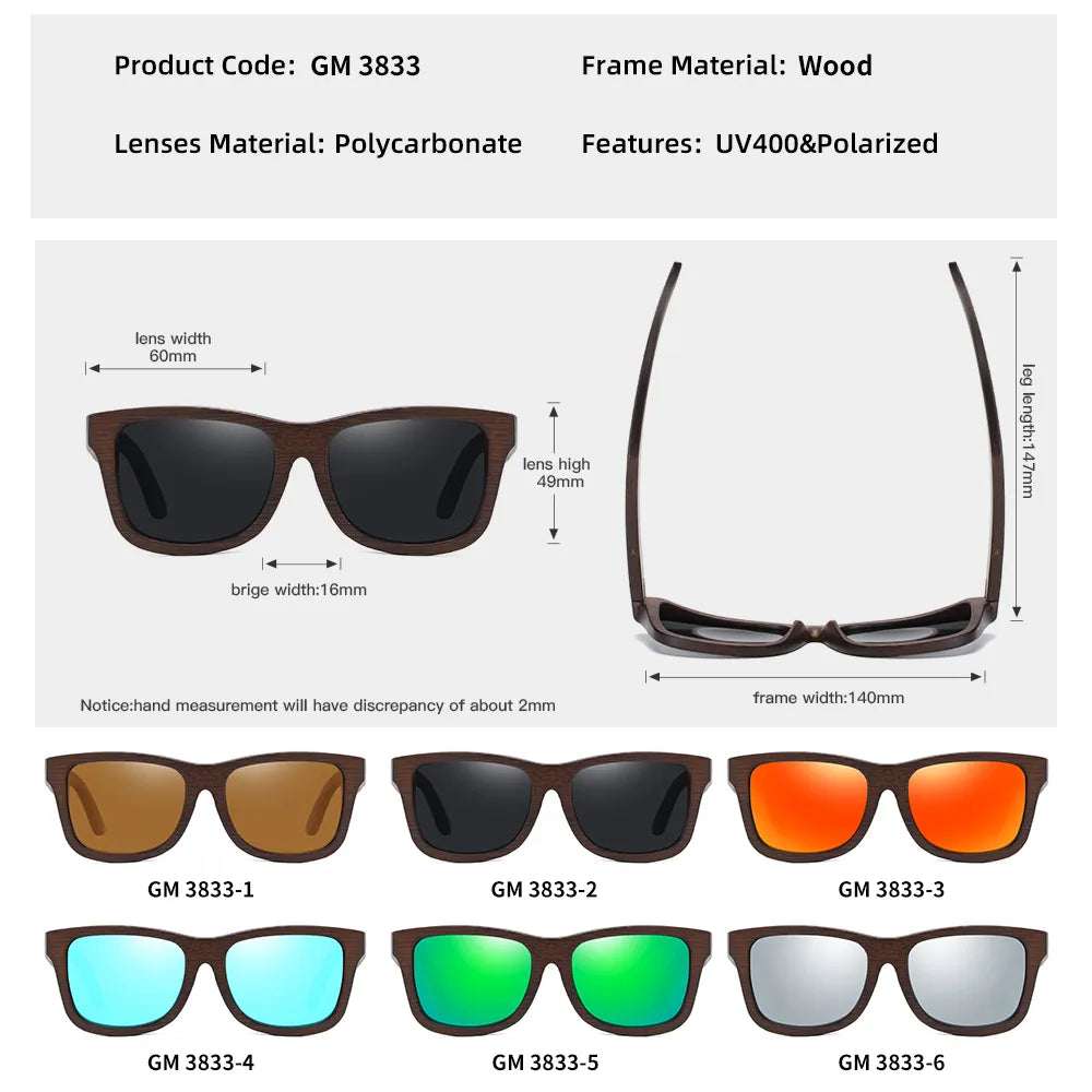 Handmade Polarized Wood Mirror Sunglasses _ With Gift Box