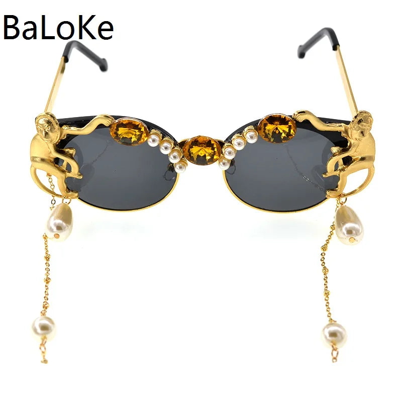 Fashion Monkey Pearl Crystal Sunglasses