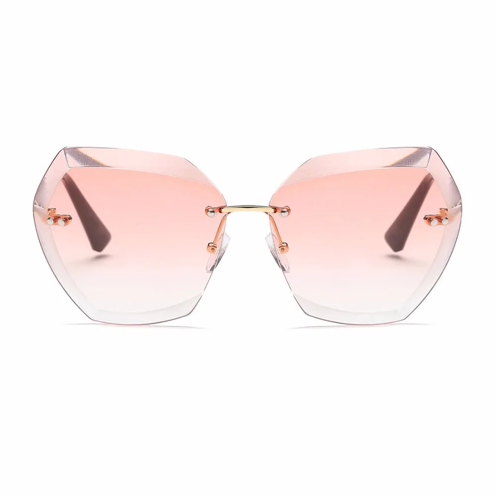Rimless Cat Eye Sunglasses _ Diamond cutting