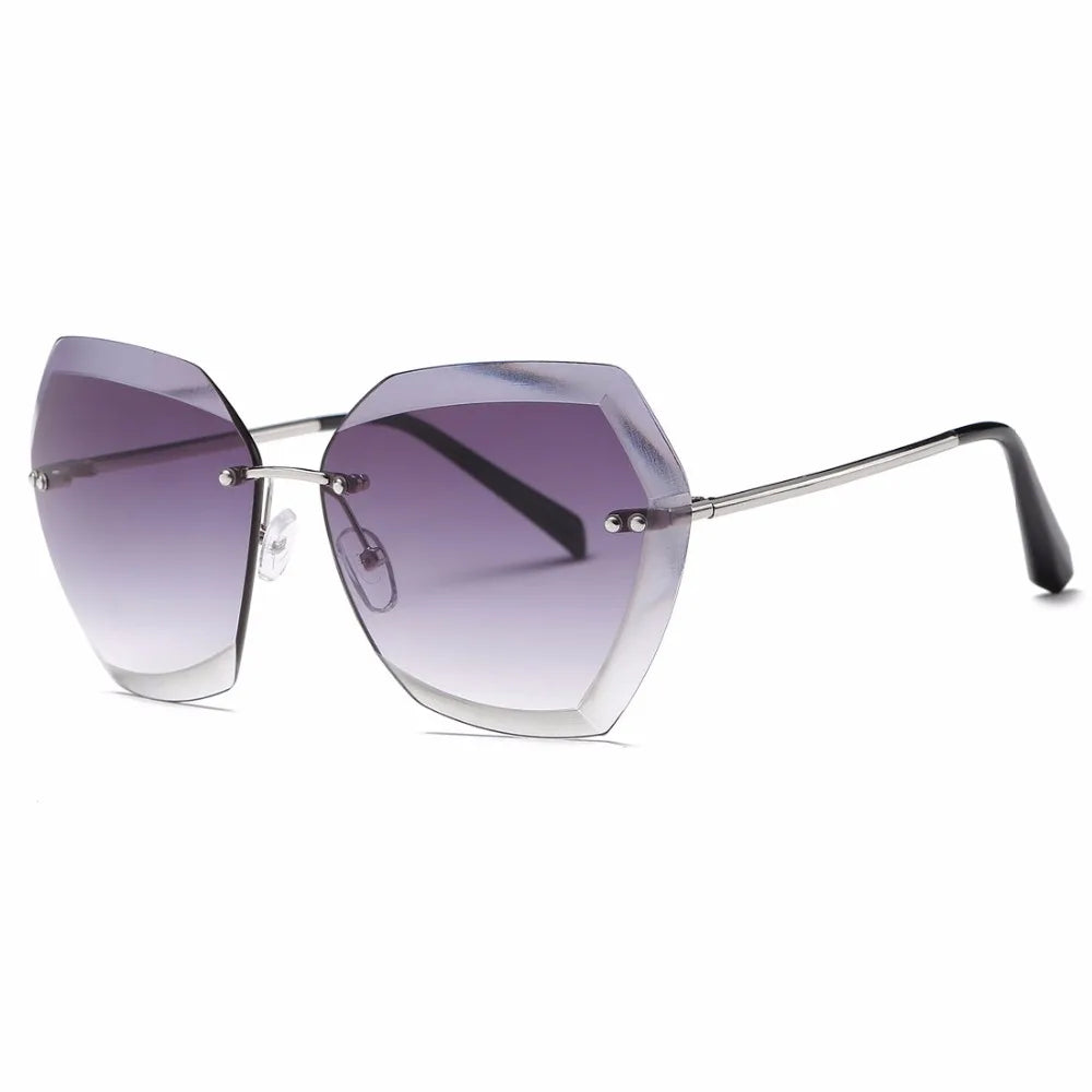 Rimless Cat Eye Sunglasses _ Diamond cutting