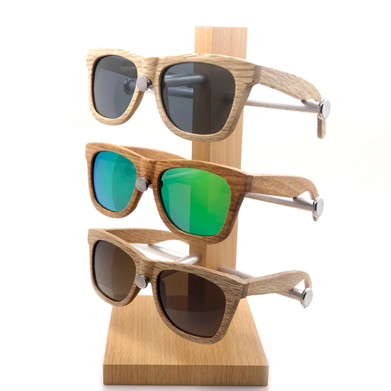 BOBO BIRD Polarized Wood Bamboo Sunglasses _ Square In Gift Box