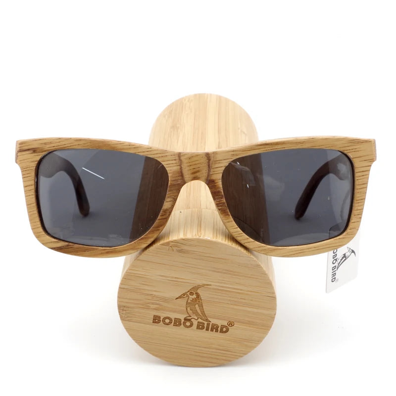 BOBO BIRD Polarized Wood Bamboo Sunglasses _ Square In Gift Box