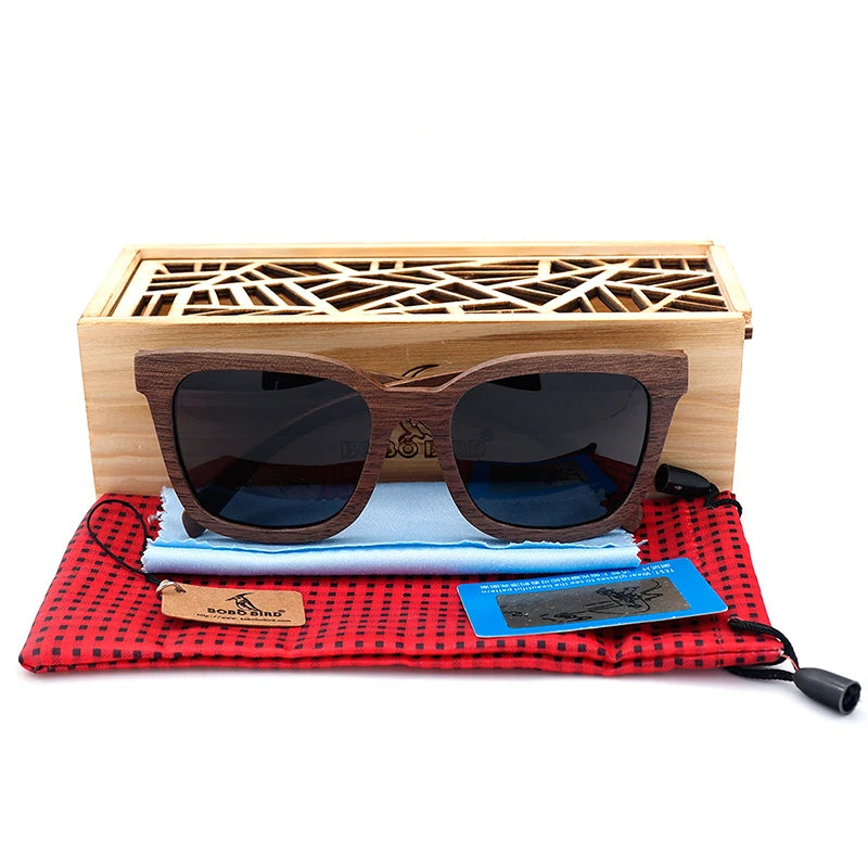 BOBO BIRD Retro Black Walnut Wood Sunglasses _ with Wooden Box