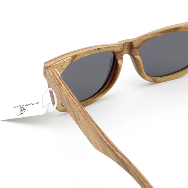 BOBO BIRD Polarized Wood Bamboo Sunglasses _ Square In Gift Box