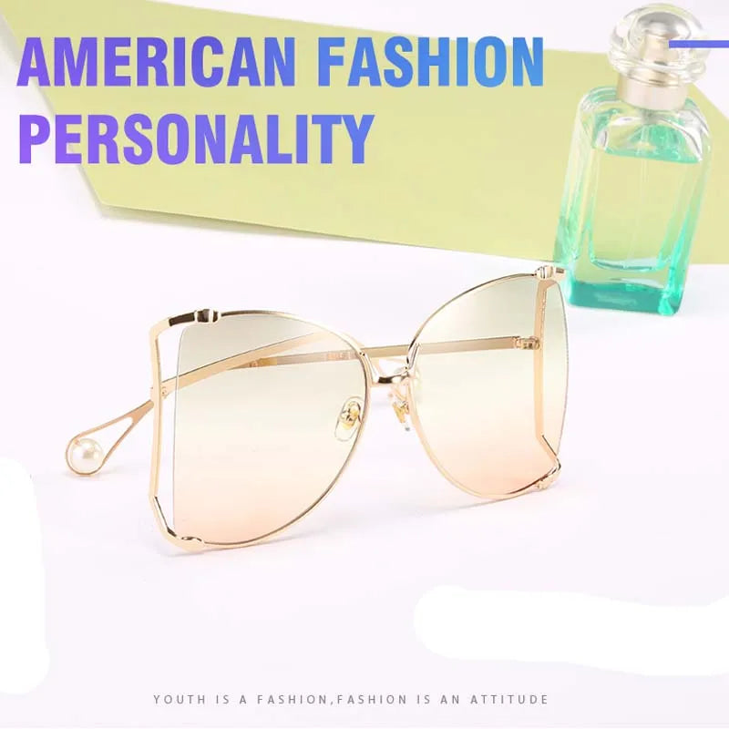 Fashion Oversize Pearl Cat Eye _ Butterfly Sunglasses