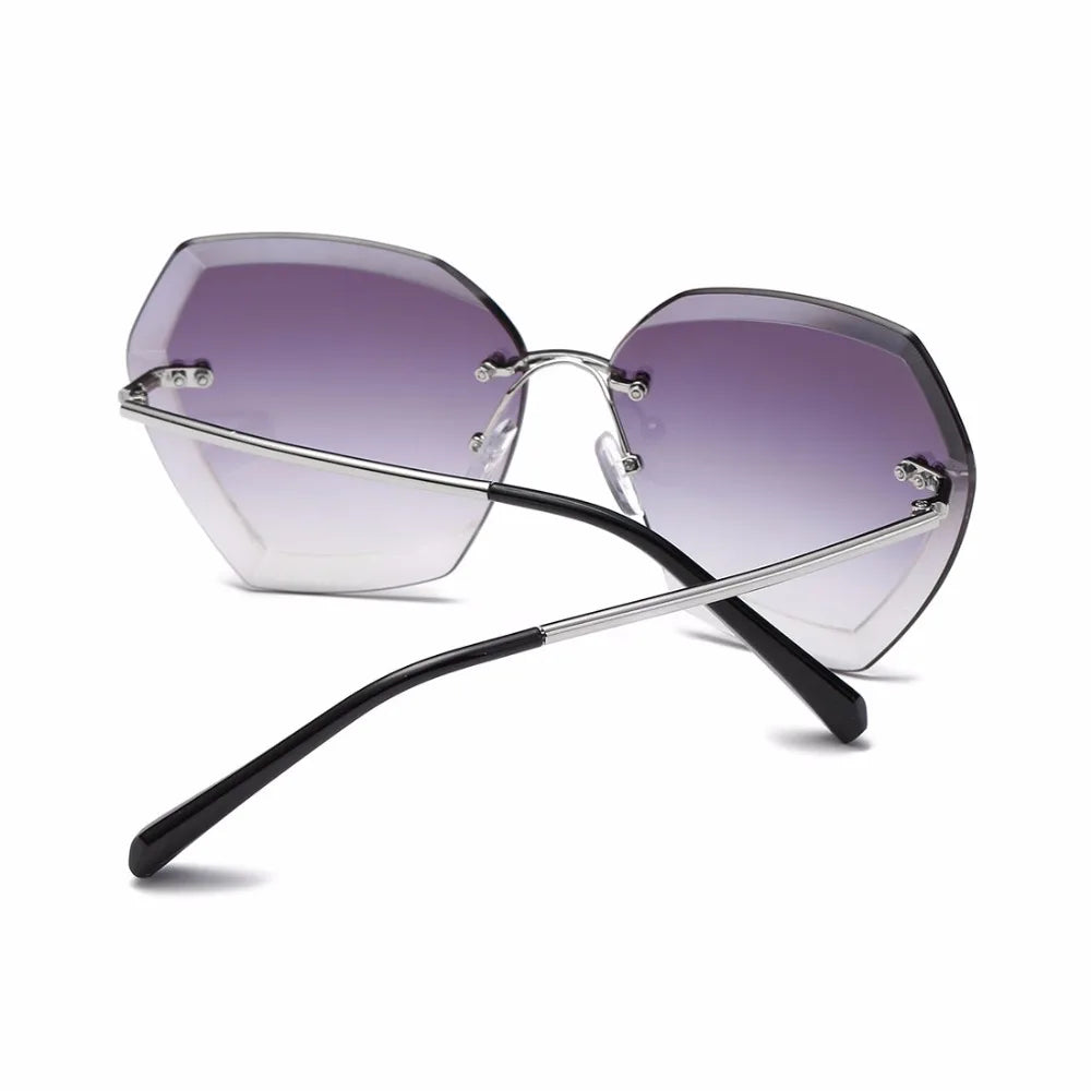Rimless Cat Eye Sunglasses _ Diamond cutting