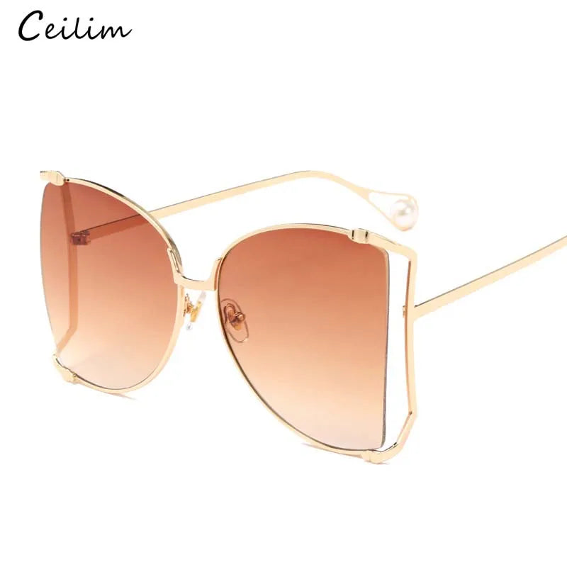Fashion Oversize Pearl Cat Eye _ Butterfly Sunglasses