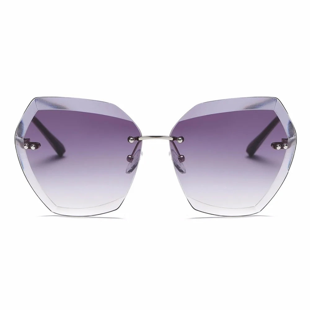 Rimless Cat Eye Sunglasses _ Diamond cutting