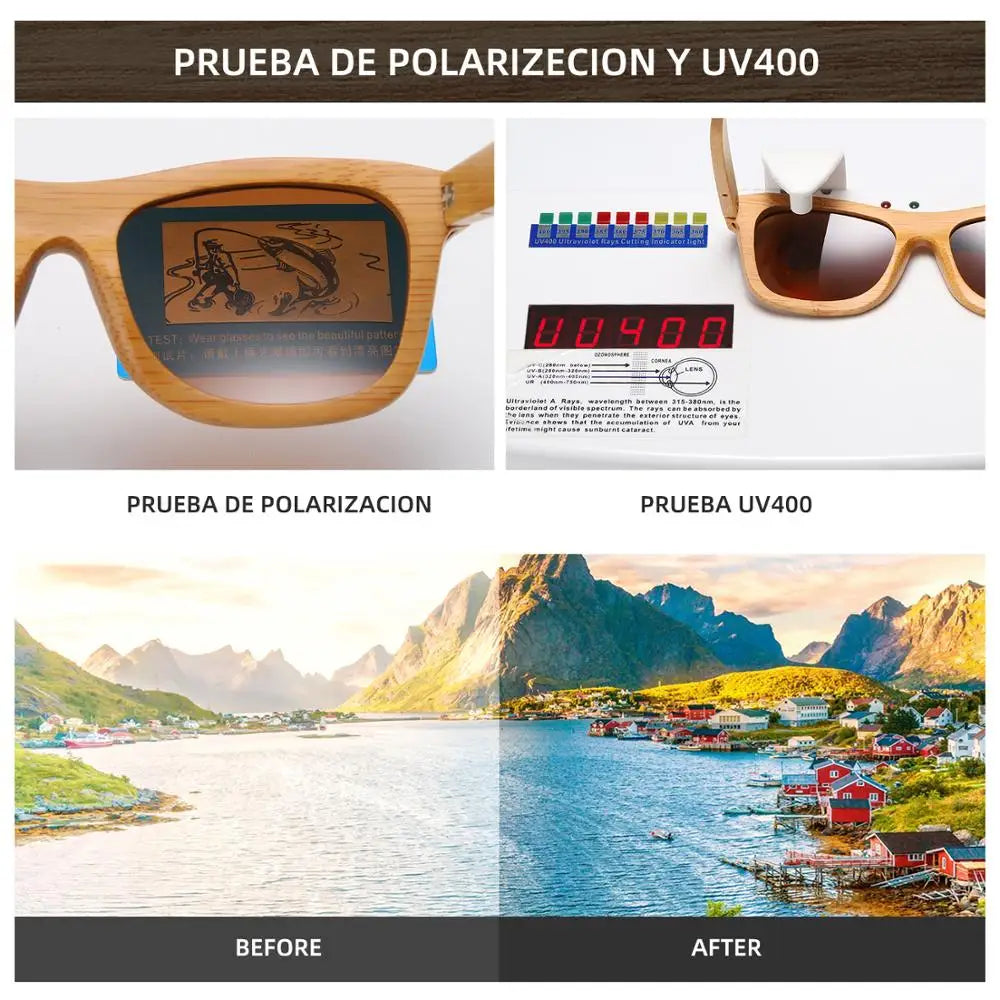 Vintage Bamboo Wooden Handmade Fashion Sunglasses in Wood Box