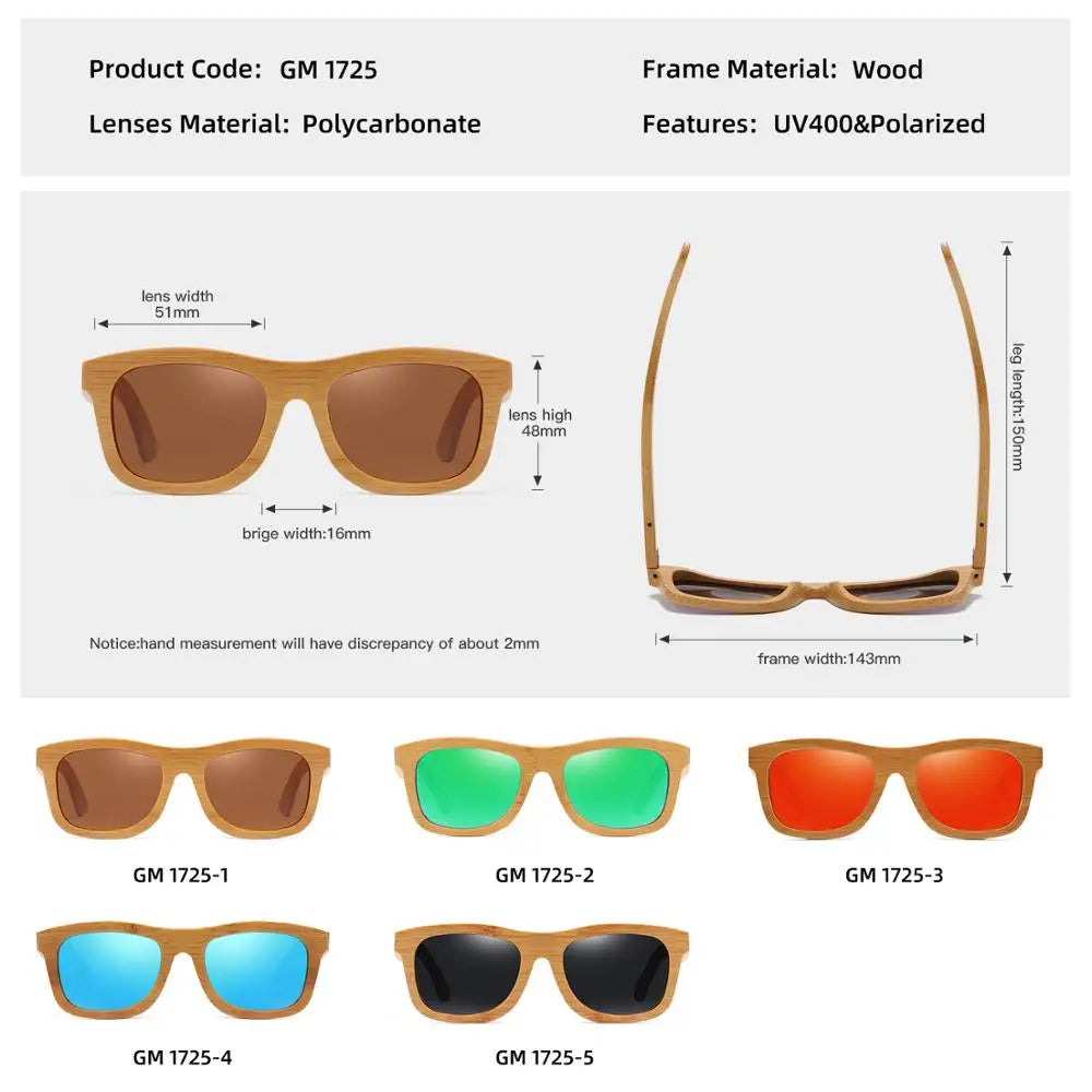 Vintage Bamboo Wooden Handmade Fashion Sunglasses in Wood Box