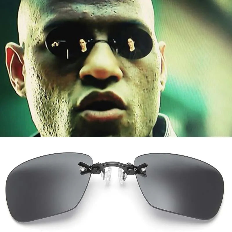 Clip On Nose Glasses _ Matrix Morpheus Movie Rimless Sunglasses