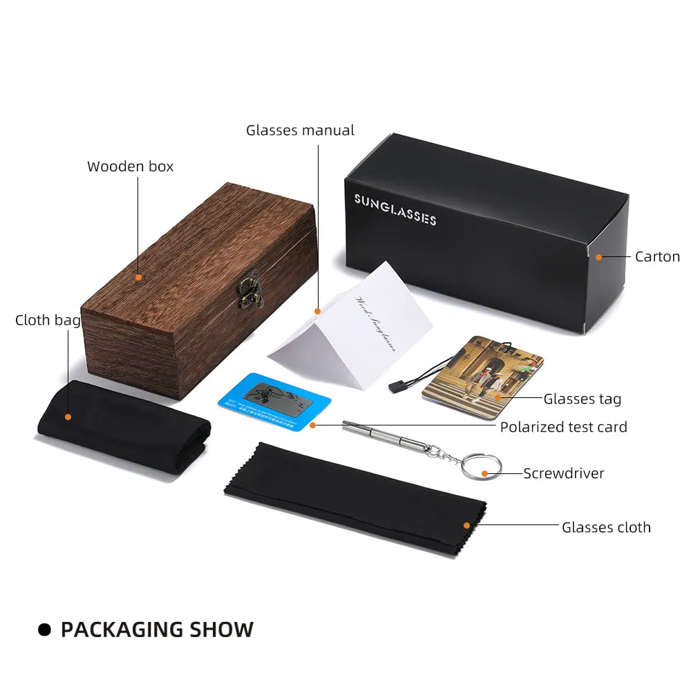 Handmade Polarized Wood Mirror Sunglasses _ With Gift Box