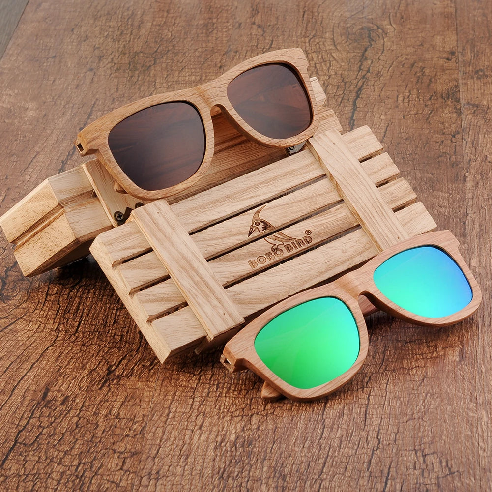 BOBO BIRD Polarized Mirror Handmade Wooden Sunglasses _with free wood gift box