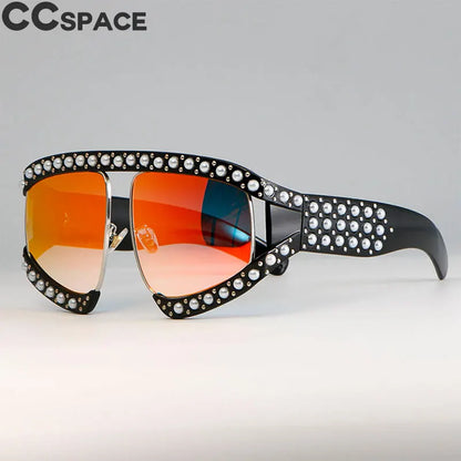 Pearl Frame Red Mirror Sunglasses Oversized UV400